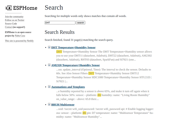 Search results for DHT on ESPHome.io
